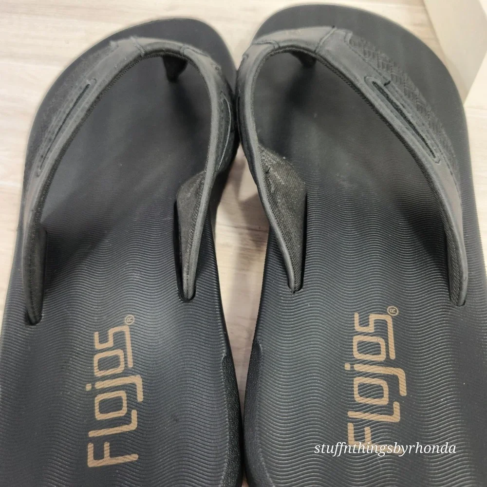 Flojos Men's Memory Foam Sandals Flip Flops Black Size 8